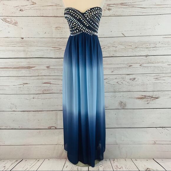 B. Smart ombré beaded gown strapless blue/purple - Picture 1 of 7